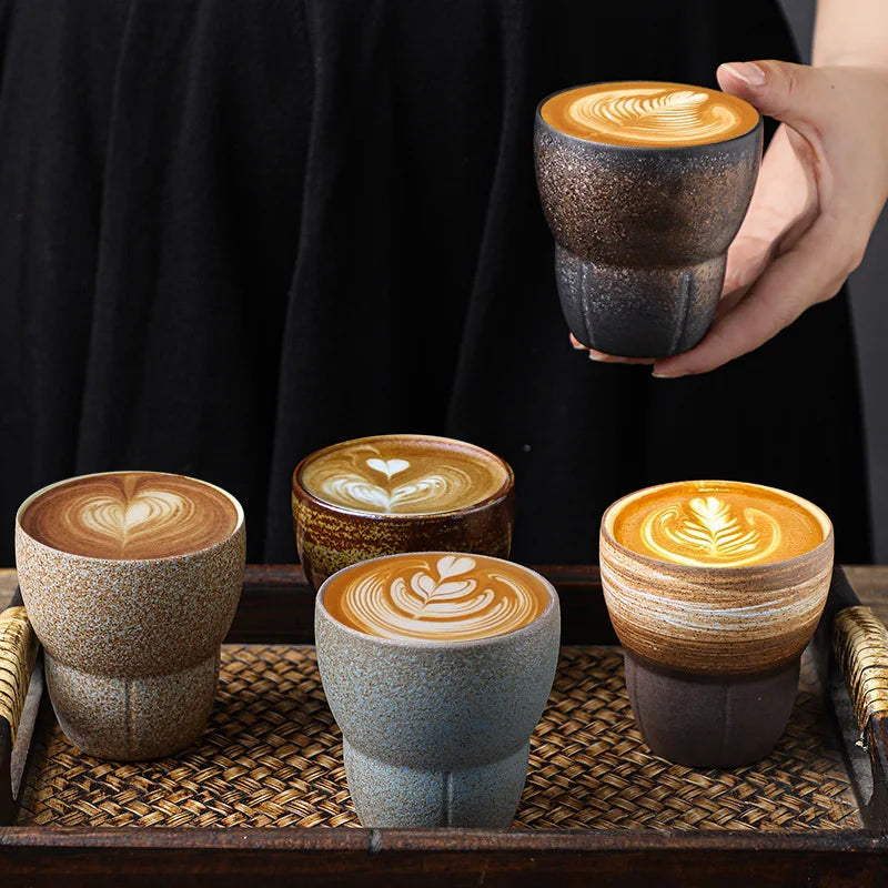 Japanese Style Rough Pottery Espresso & Gongfu Tea Cup Retro Ceramic Mug for Office and Home