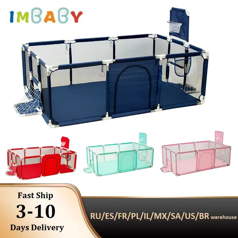 Large Baby Playpen Play Yard with Ball Pit Option & Safety Barrier — 107×235×129 cm (42×93×51 in) Portable Infant Toddler Playpen