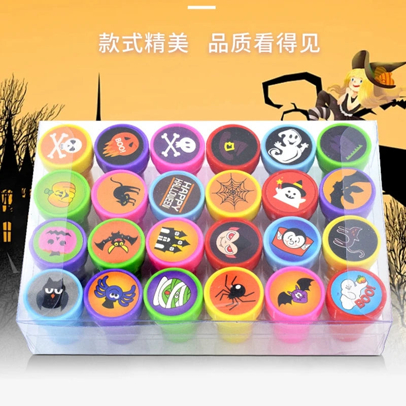 24-Pack Halloween Self-Inking Stamps — Pumpkin, Ghost, Bat, Cat & Witch Party Favors for Trick-or-Treat