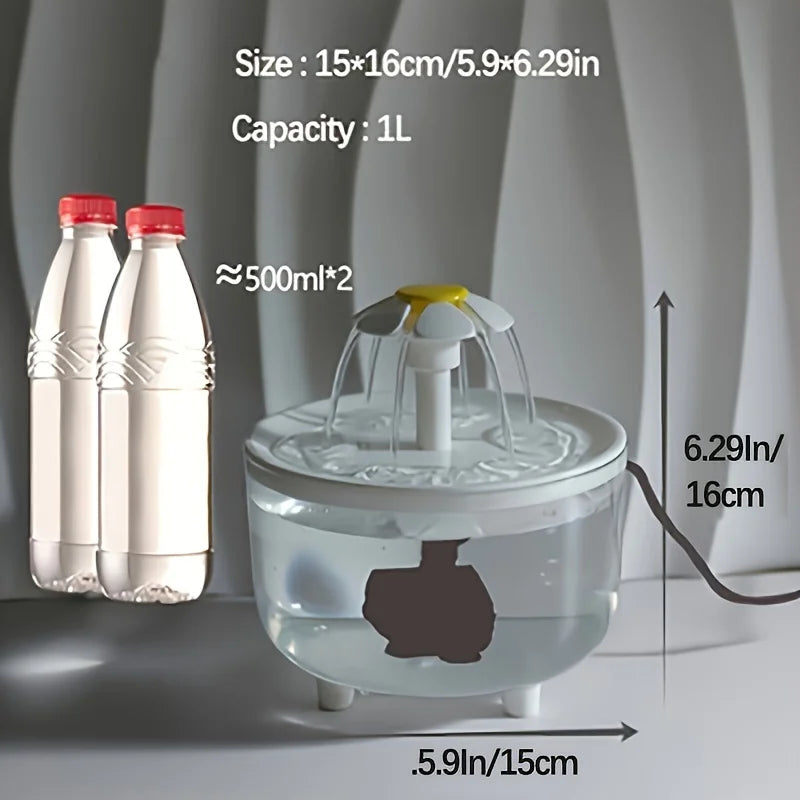 USB Silent 1L (34 fl oz) Pet Water Fountain – Automatic Filtered Drinking Dispenser for Cats & Small Dogs