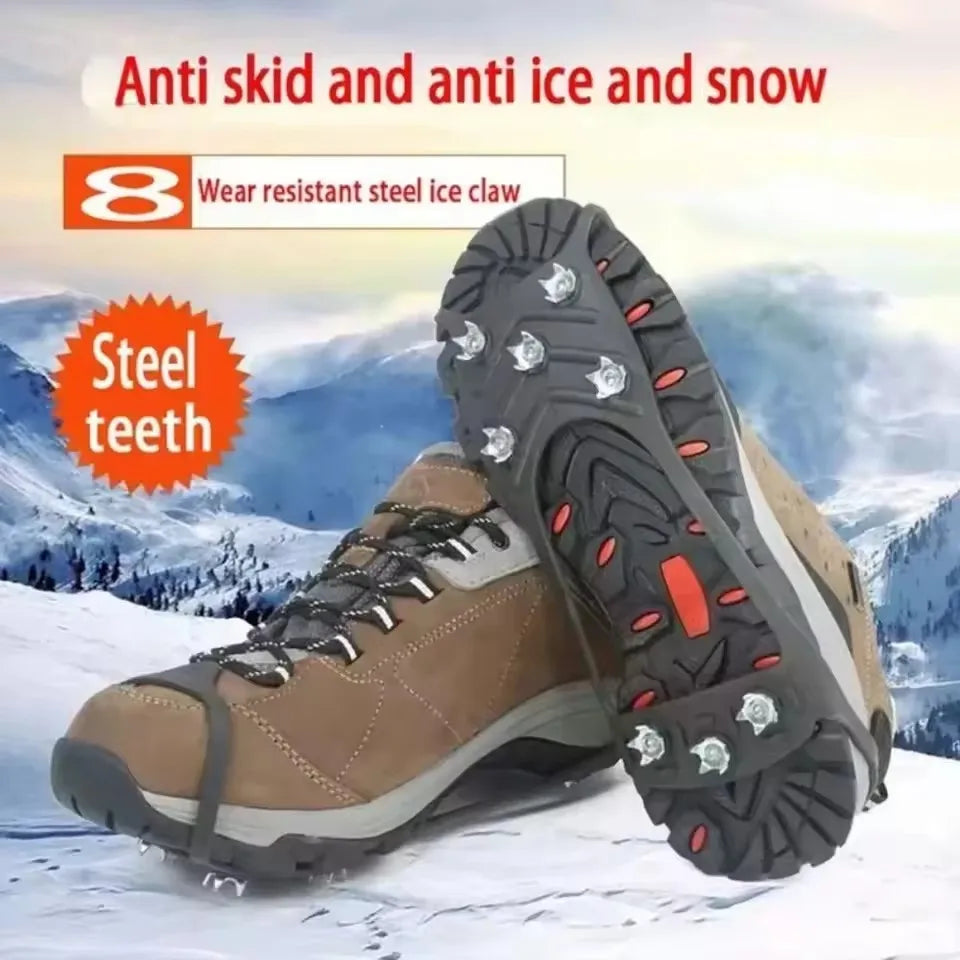 8-Spike Ice Grippers for Shoes — Universal Fit Ice Crampons, Anti-Slip Traction for Winter Hiking & Snow