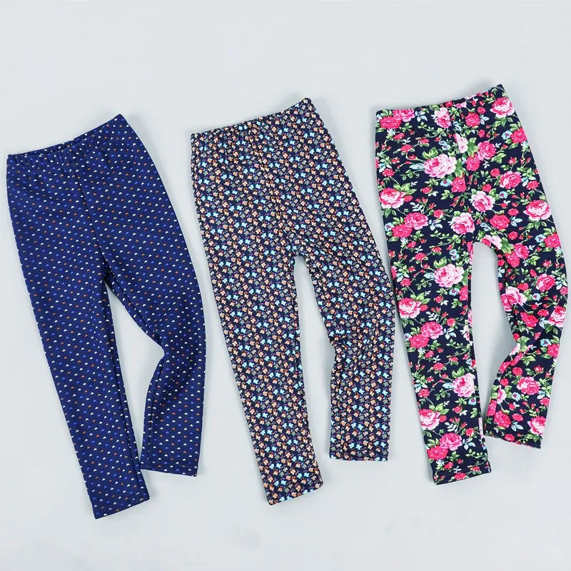Kids Warm Fleece-Lined Cartoon Leggings Thick Plus Velvet Winter Pants Ages 4-6