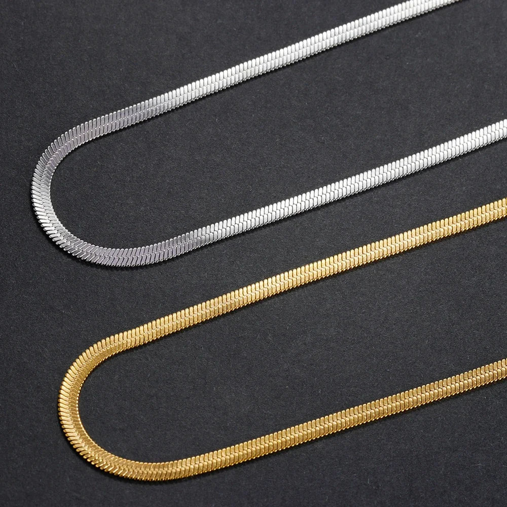 925 Sterling Silver Gold-Tone Snake Chain Necklace Herringbone Choker, Unisex Trendy Party Gift