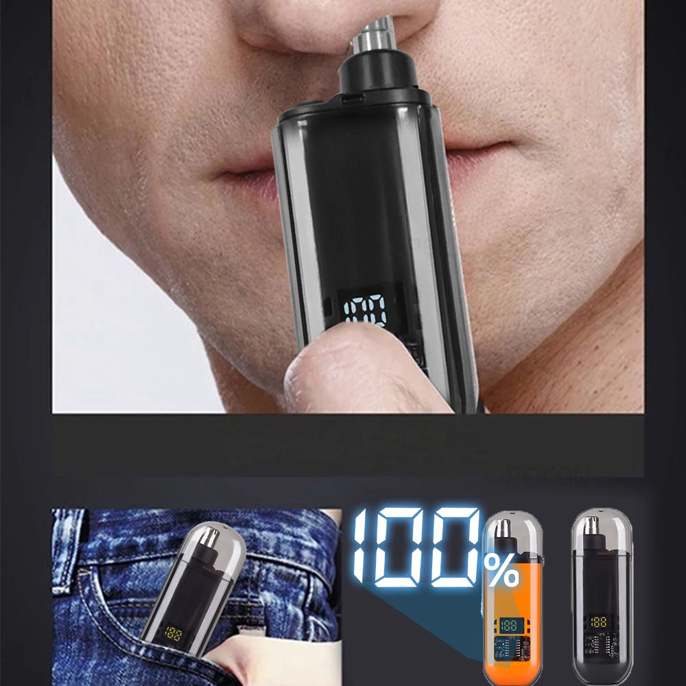 USB-C Rechargeable Nose & Ear Hair Trimmer - Mini Wet/Dry Dual-Blade Travel Groomer