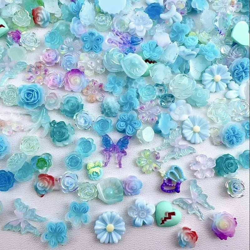 100-Pack Cute Cartoon 3D Resin Nail Charms Flower, Bow & Fruit Nail Art Decorations for Manicure & DIY Phone Case