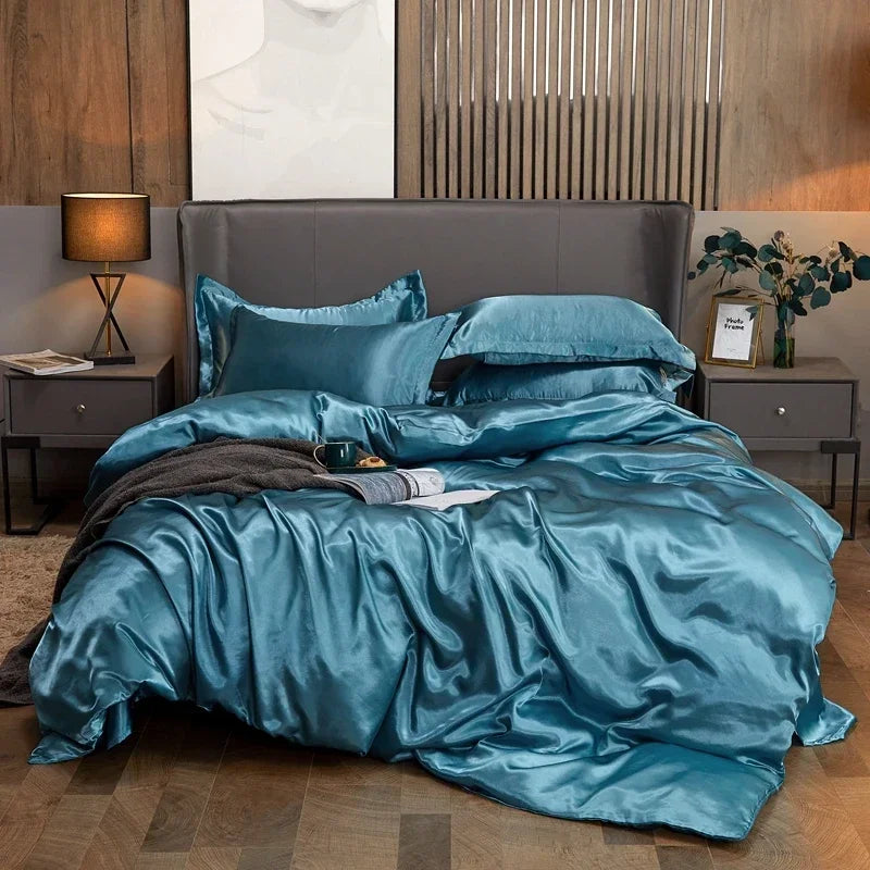 4-Piece Solid Color Duvet Cover Set - Rayon Twill Bedding (Twin/Full/Queen/King)