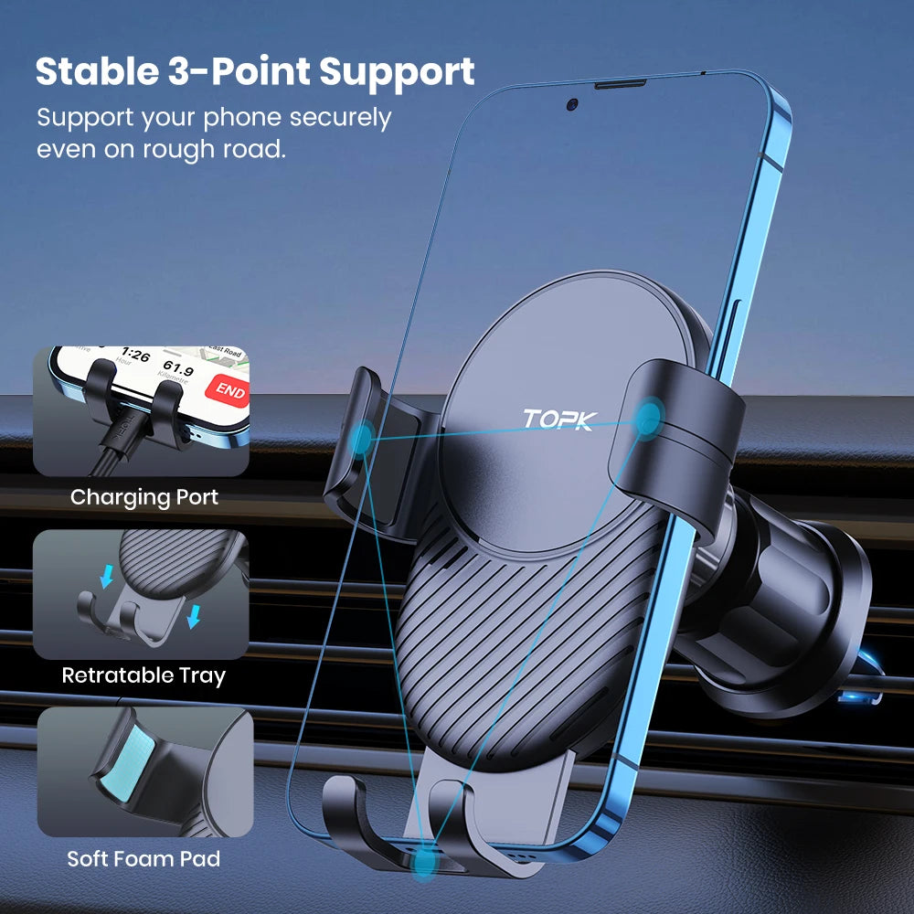 Adjustable Metal Gravity Car Phone Holder – Vent Mount for All Phones