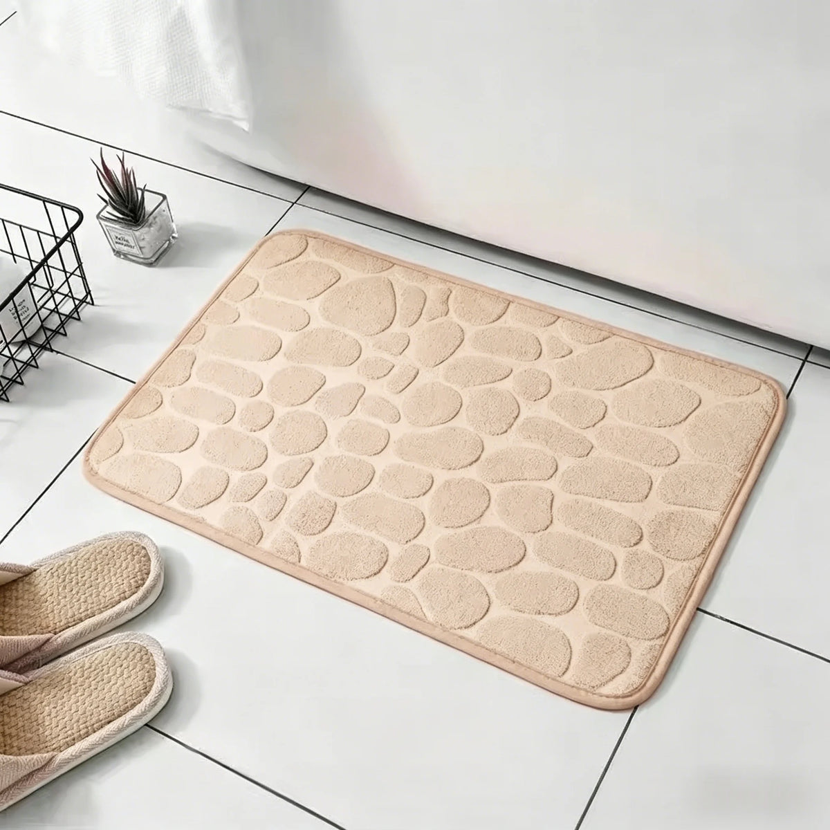 3D Cobblestone Embossed Bathroom Mat - Quick-Dry Non-Slip Absorbent Washable Door Rug