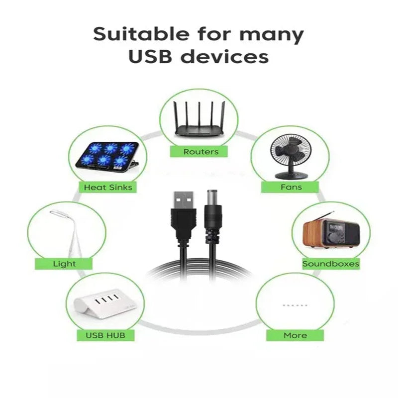 USB to DC 5V/12V Boost Converter Cable — Power Bank Adapter for Router, Modem & Speaker