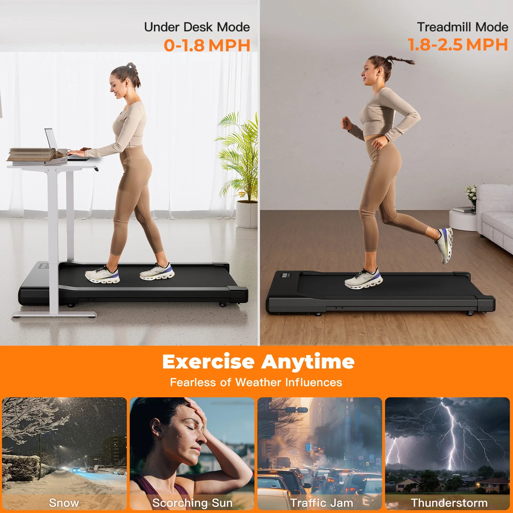 Under-Desk Walking Pad Treadmill 2-in-1 Portable Treadmill with Remote & LED Display 2.5HP for Home and Office