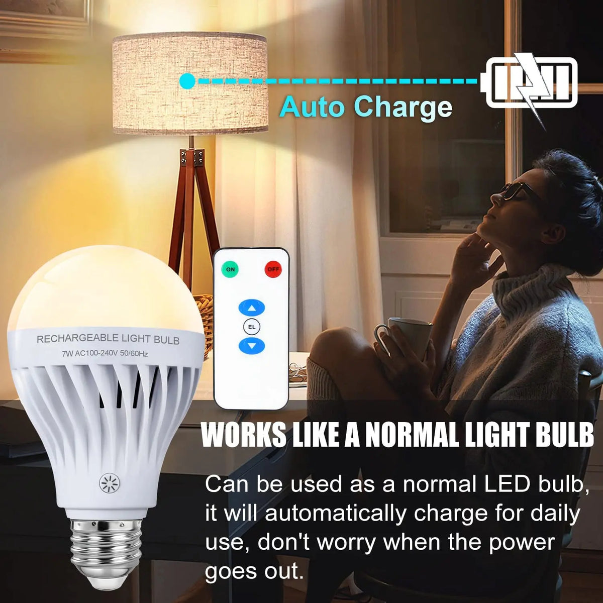 Smart E27 Rechargeable LED Emergency Bulb with IR Remote, Wireless Home Outdoor & Camping Light