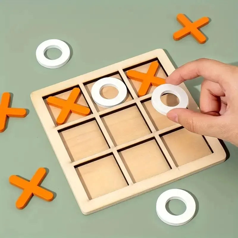 Montessori Wooden Tic-Tac-Toe (XO) Puzzle Board 9.8×9.8 cm (3.9×3.9 in) – Educational Brain Training Toy for Kids