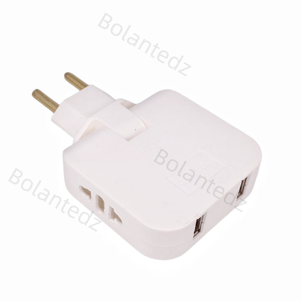 3-in-1 Foldable EU Travel Adapter with 2 USB Ports - US and KR to EU Power Converter