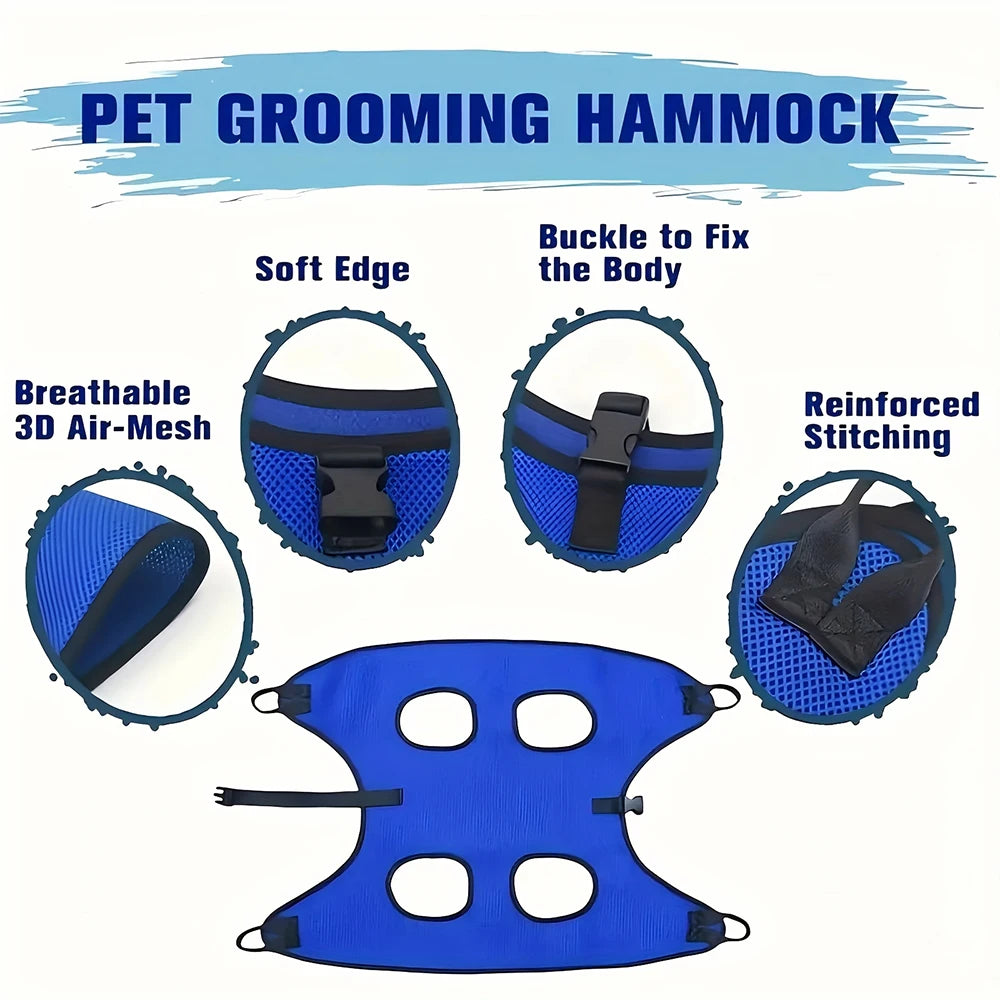 Pet Grooming Hammock Restraint Bag for Cats & Small Dogs, Nail Clipper Fixing Sling with Hook Fastener, Anti-Scratch Grooming Aid