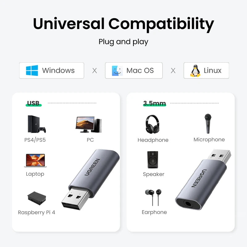 USB to 3.5mm Audio Adapter - External USB Sound Card TRRS (CTIA/OMTP) for PC Laptop PS5 PS4 Nintendo Switch - Aluminum Shell