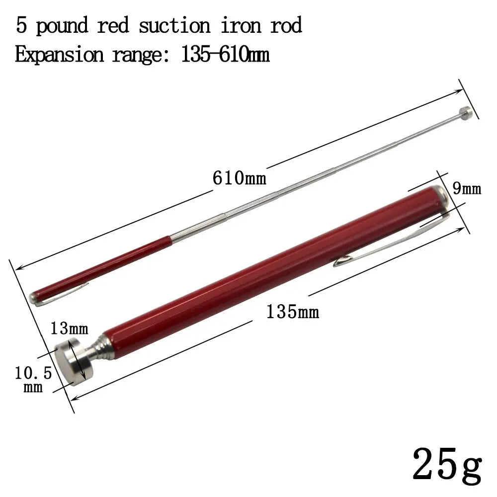 3-Pack Magnetic Retractable Pickup Tools with Pen Clip — 5 lb, 8 lb, 10 lb Capacities, Extend 5.3–28.7 in (135–730 mm) for Automotive & DIY