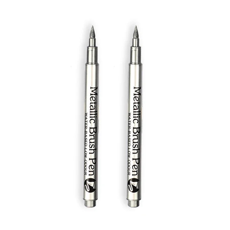 Metallic Brush Marker Pen (1 or 2-Pack) – Gold & Silver Permanent Metallic Ink for Crafts, Scrapbooking & Manga (14 cm / 5.5 in)
