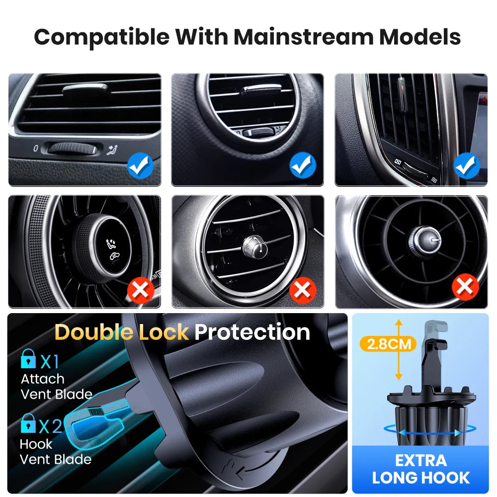 Magnetic Air Vent Car Phone Mount – 6 N52 Magnets, Universal Phone Holder for iPhone & Android (4.0–6.8 in / 10.2–17.3 cm)