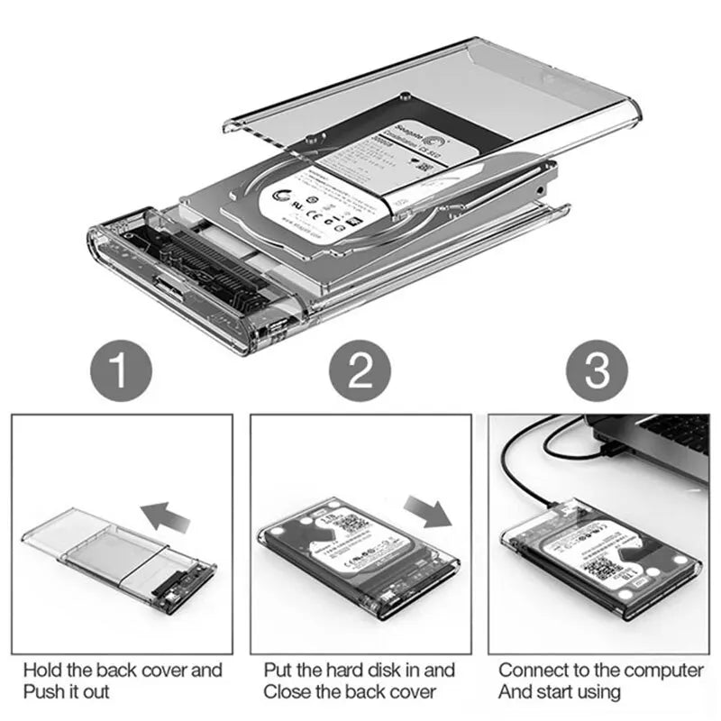 USB 3.0 to SATA III 2.5-Inch HDD SSD Enclosure Transparent Tool-Free 7mm/9.5mm External Hard Drive Case