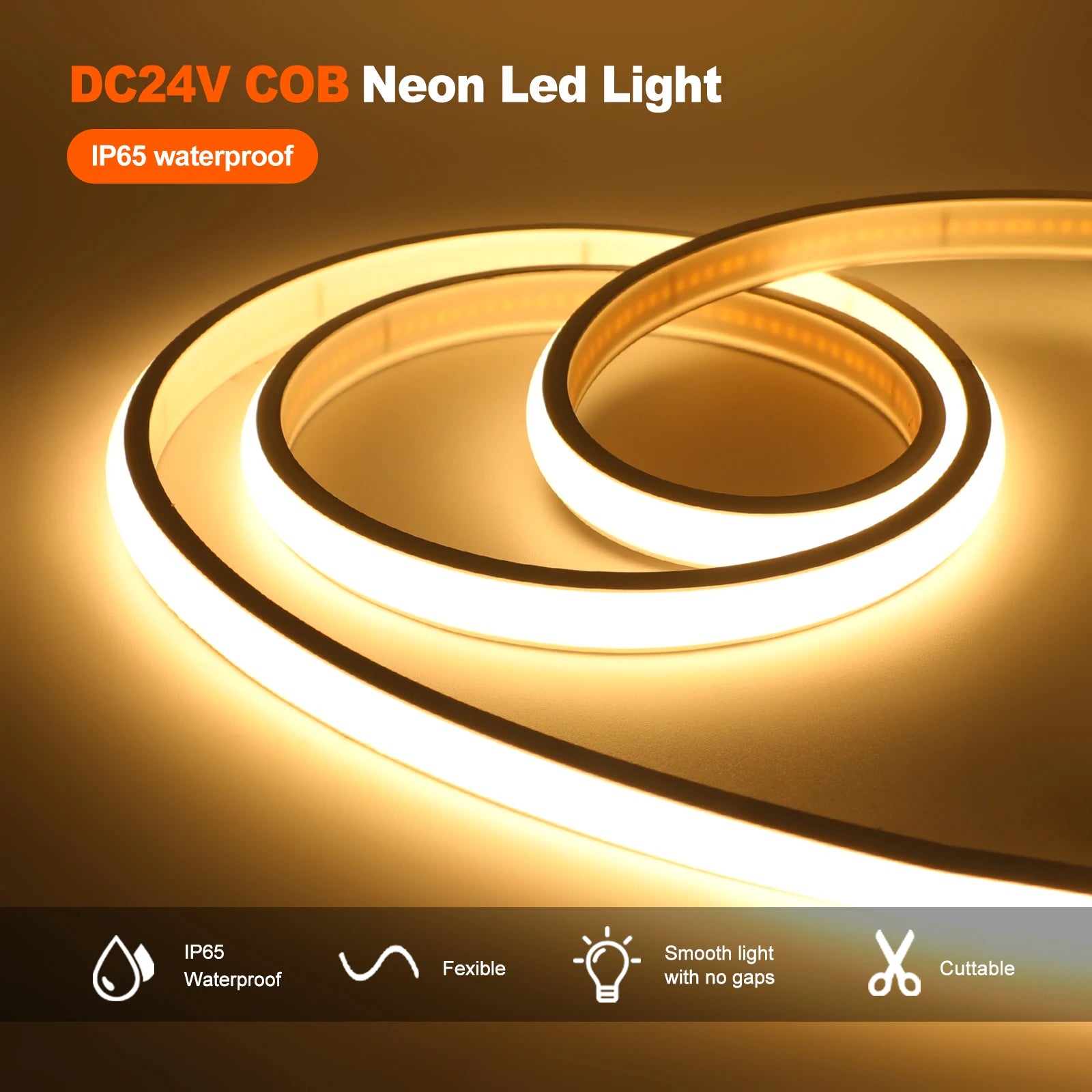 COB Neon LED Strip 320 LEDs/m Waterproof Flexible Rope Light 12V/24V – 3000K 4000K 6000K, 0.5–20M (1.6–65.6 ft)