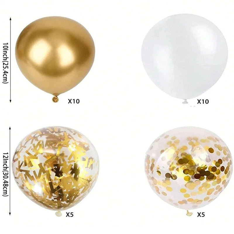 30-Pack 12-Inch (30 cm) Pearl White & Gold Confetti Balloons, Party Decorations for Birthday, Wedding & Anniversary