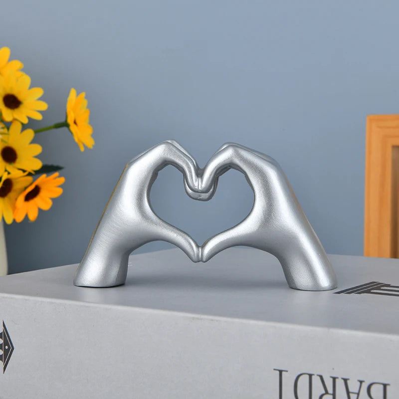 Gold Heart Hand Sculpture - Resin Love Gesture Statue for Shelf, Living Room & Bedroom