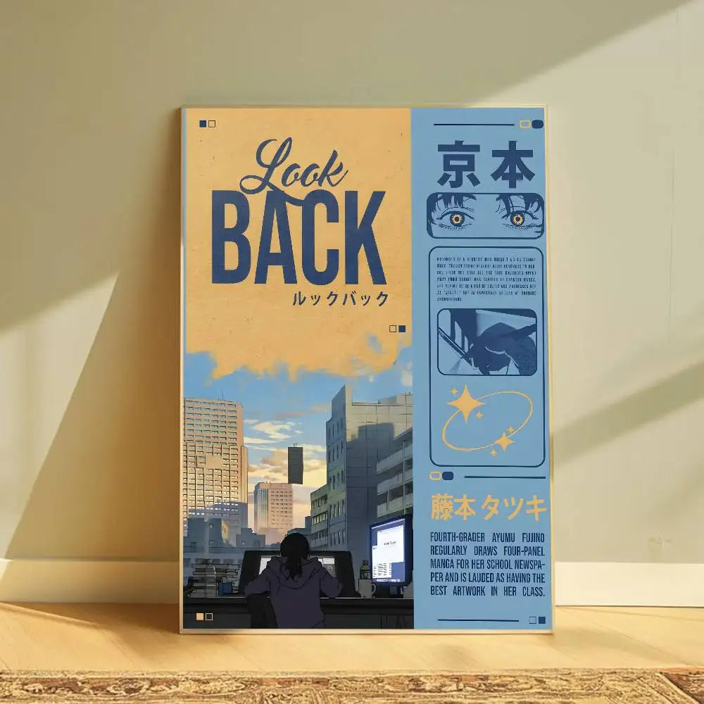 Anime Look Back Poster Removable Waterproof Sticky Wall Art Aesthetic Decor for Living Room Bedroom Bar