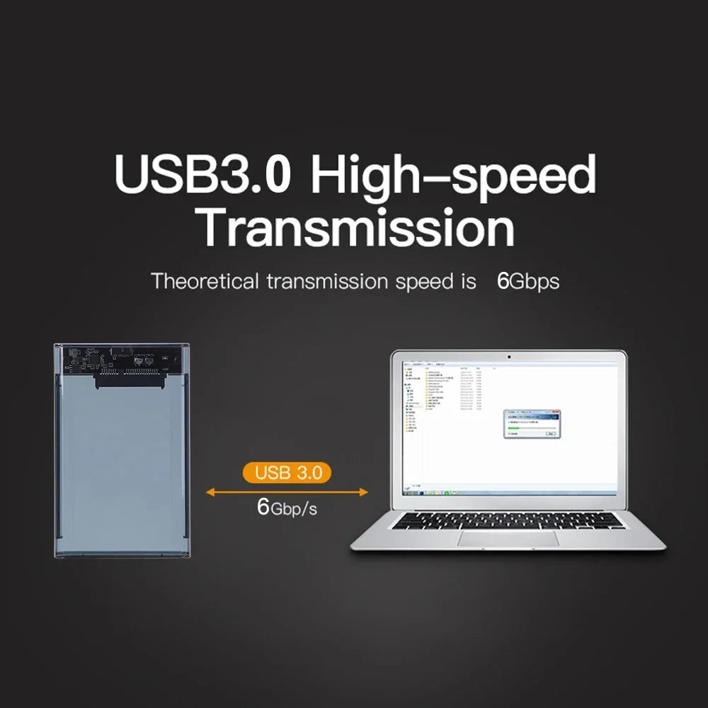2.5-Inch SATA to USB Hard Drive Enclosure — Transparent Tool-Free Case, USB 3.0 UASP, Type-C/Micro USB Compatible (Up to 4TB)