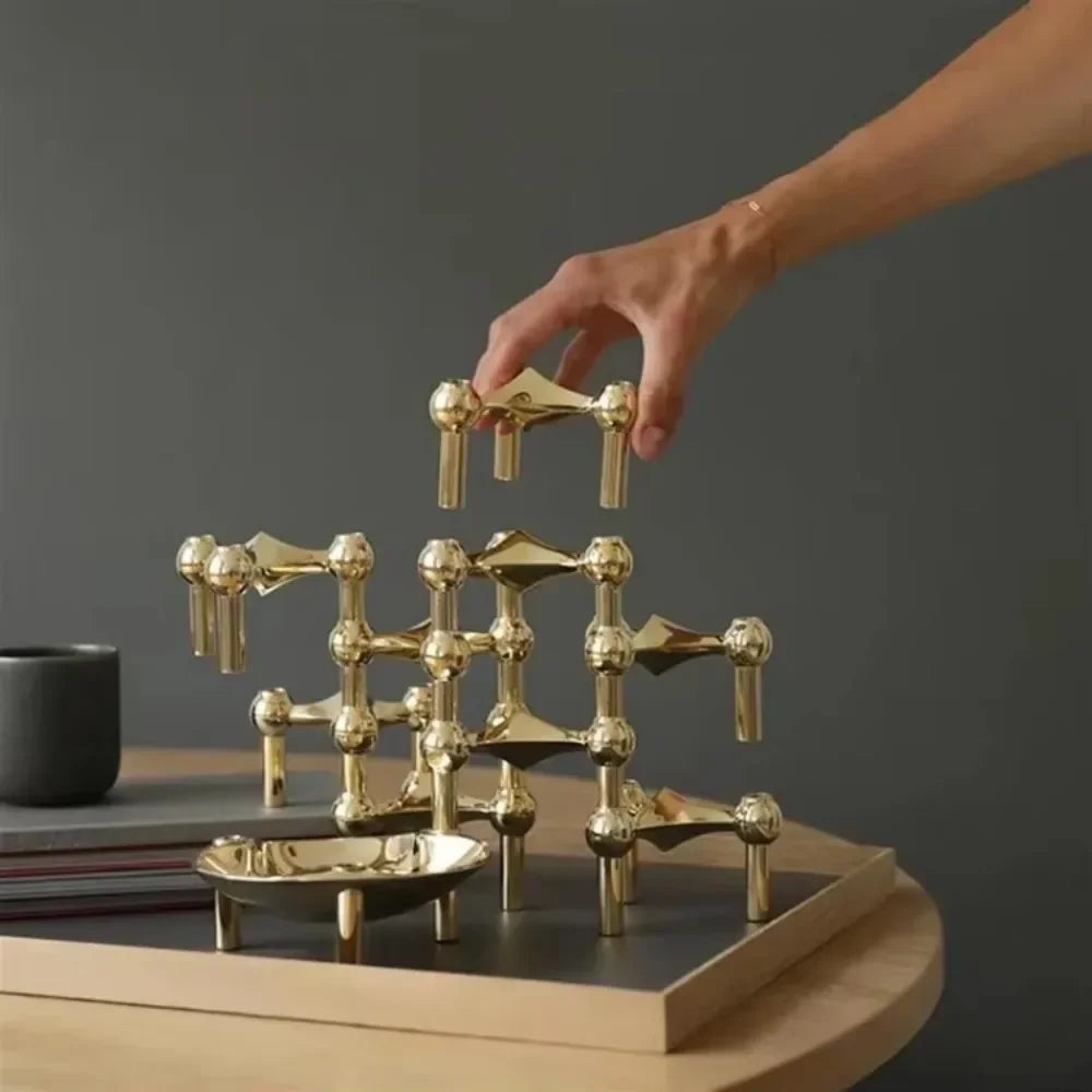 Nordic 3-Arm Metal Taper Candle Holder - Modern Vintage Candelabra for Skinny Stick Candles (Fits ≤1.2 cm / 0.47 in)