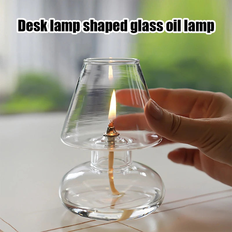 Hand-Blown Clear Glass Oil Lamp Lantern – Windproof Candle Holder for Home, Wedding & Patio