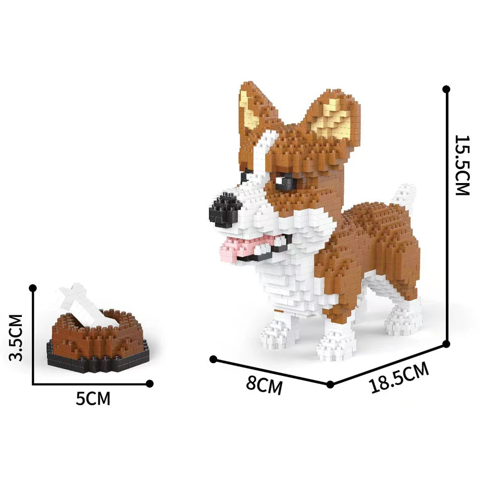 Corgi Micro Mini Building Blocks Kit — DIY Cute Corgi Dog Brick Model, ABS Display Gift