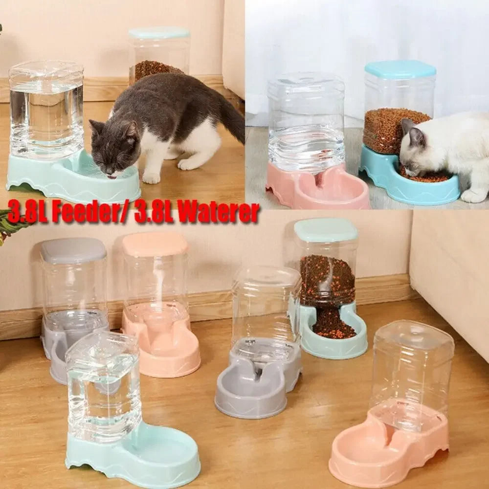 Automatic Pet Feeder & Water Fountain 3.8L (128 fl oz) PP Food Dispenser for Cats & Dogs