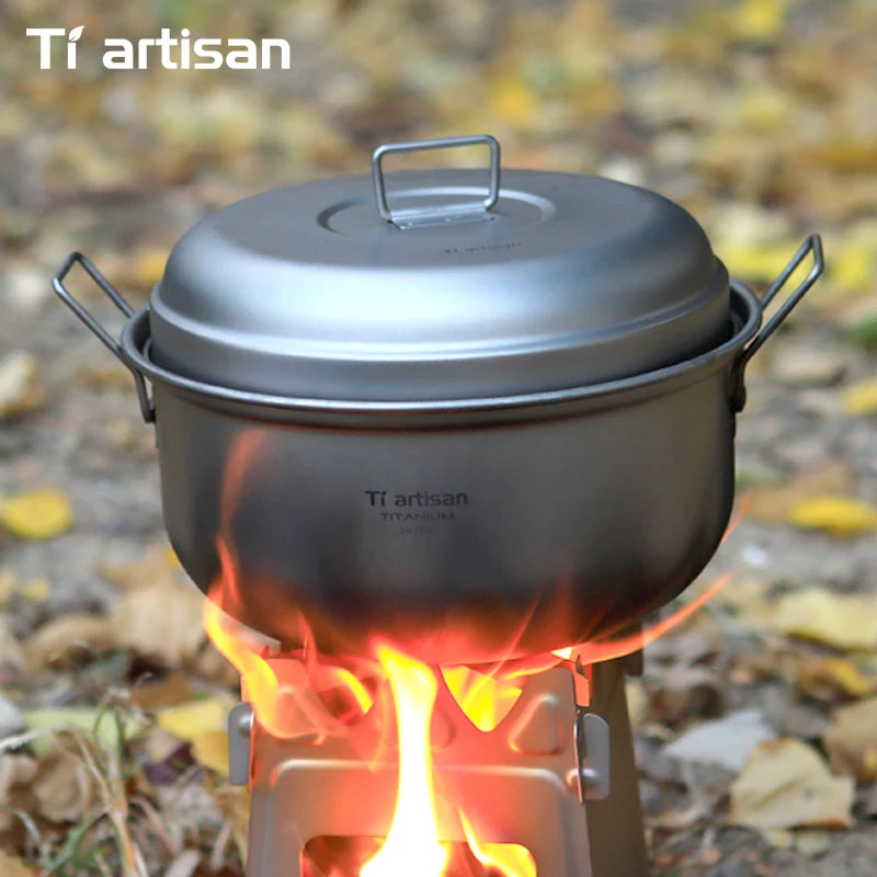 Titanium Camping Soup Pot Set 2.1L & 2.8L Lightweight Steamer with Steam Compartment - Multi-Functional Outdoor Cookware