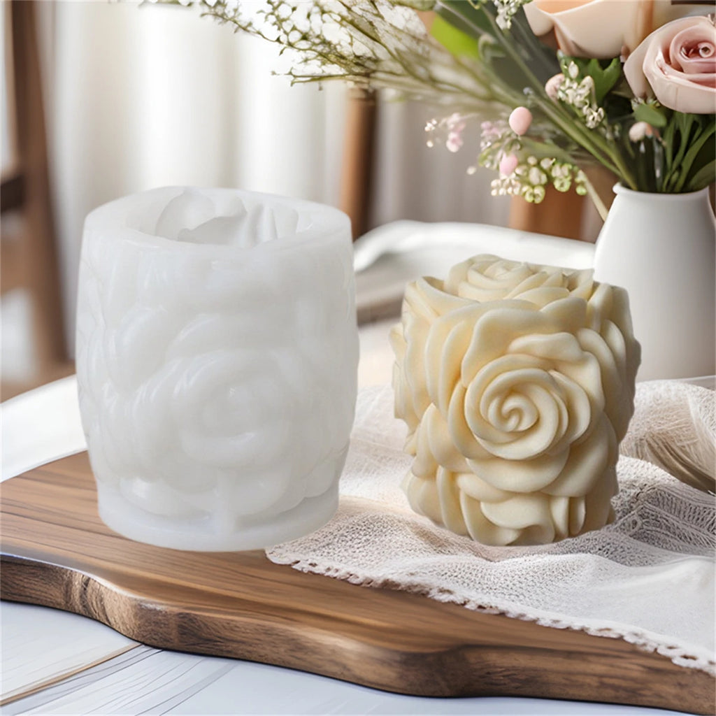 3D Rose Pillar Silicone Candle Mold – Geometric Flower Column for DIY Candles, Soap & Plaster Crafts