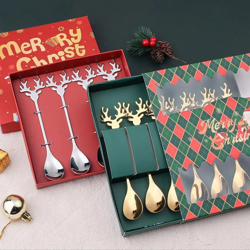 2/4/6-Pack Elk Stirring Spoons Stainless Steel Christmas Tableware Party Decorations