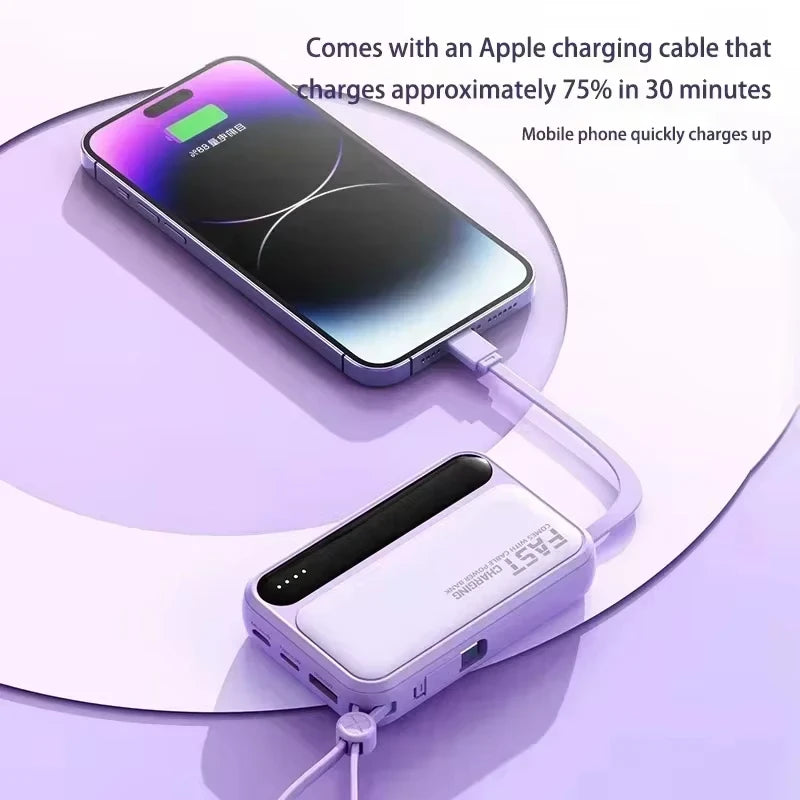 Fast Charging 50000mAh Power Bank with 4 Built-in Type-C Cables - 120W Portable Charger for iOS and Android Devices