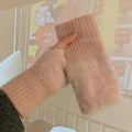 Solid Color Plush Knitted Fingerless Gloves – Warm Half-Finger Winter Gloves for Women