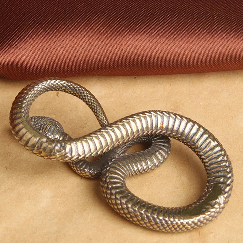 Retro Copper Snake Boa Mini Figurine Brass Tea Pet - 52 x 29.5 mm (2.05 x 1.16 in) Desk & Living Room Ornament