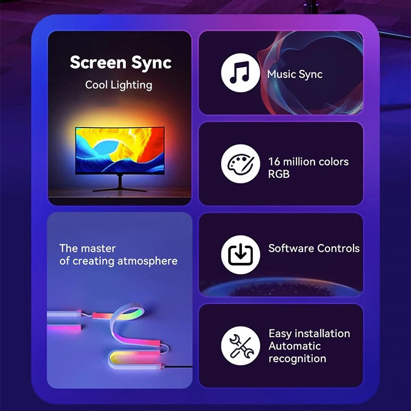 USB RGB LED Backlight Strip for Monitors – Ambilight Sync PC Gaming Ambient Light, Fits 24–34 in (61–86 cm)