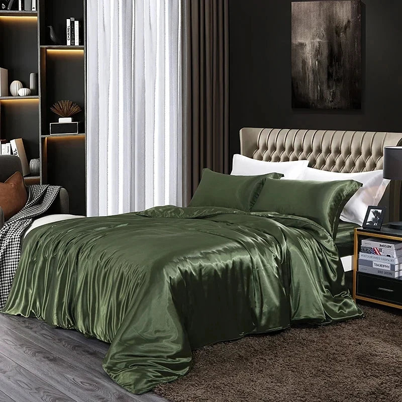 4-Piece Solid Color Duvet Cover Set - Rayon Twill Bedding (Twin/Full/Queen/King)