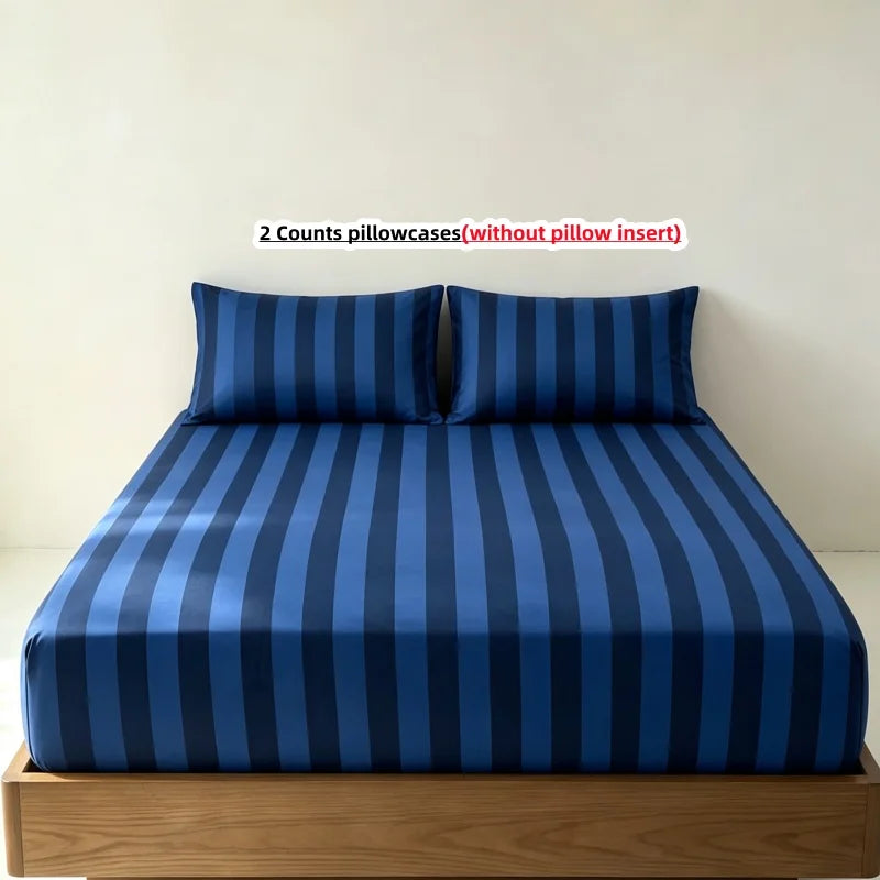 3-Piece Striped Fitted Sheet Set with Elastic Anti-Slip Skirt — 1 Fitted Sheet + 2 Pillowcases, Multiple Sizes (100–220 cm / 39–87 in)