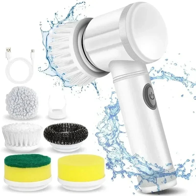 Cordless Electric Spin Scrubber – Rechargeable 5-in-1 Brush Heads for Bathroom, Kitchen, Tile, Grout & Car Cleaning