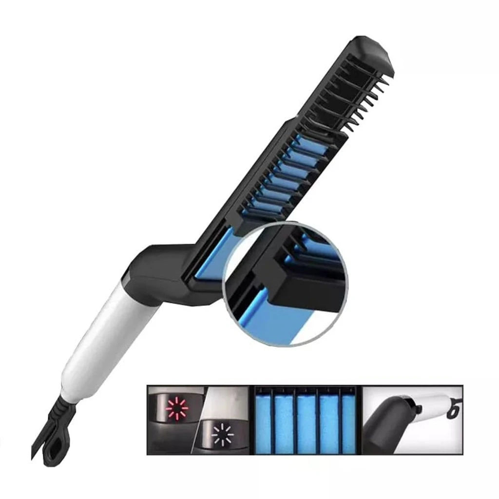 Men's Curling Kit with Rechargeable Electric Straightening Brush for Hair and Beard - Ideal for Barbers and Travel