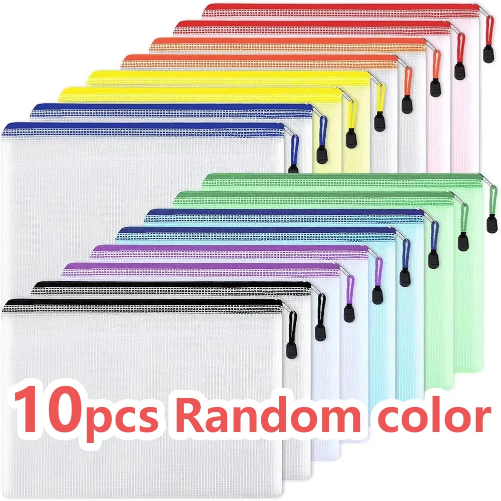10-Pack A4 Zipper Bags – Multi-Color Waterproof PVC File Organizers for Travel, Office & Home Storage