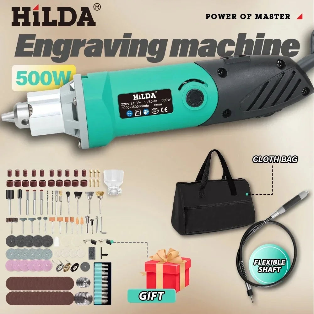Engraver Electric Drill 500W 6-Speed Rotary Tool Kit - High-Power Grinder & Polisher for Woodworking