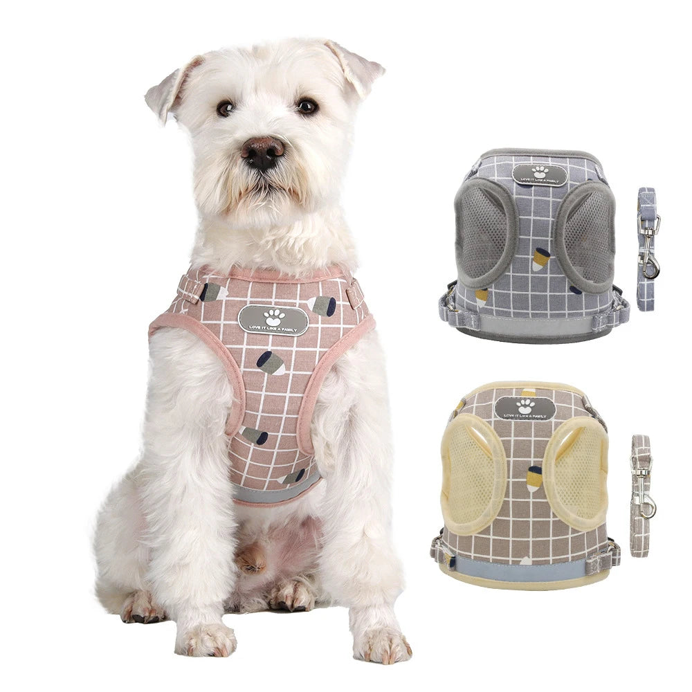 Adjustable Breathable Pet Harness with Reflective Leash for Puppies, Small Dogs & Cats