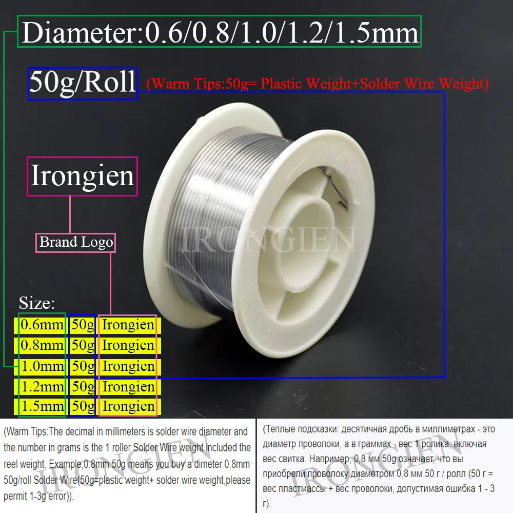 High-Purity Mixed Tin Rosin-Core Solder Wire, Dia 0.6–1.5mm (0.024–0.059 in), 8g / 50g Reel for Electrical Soldering