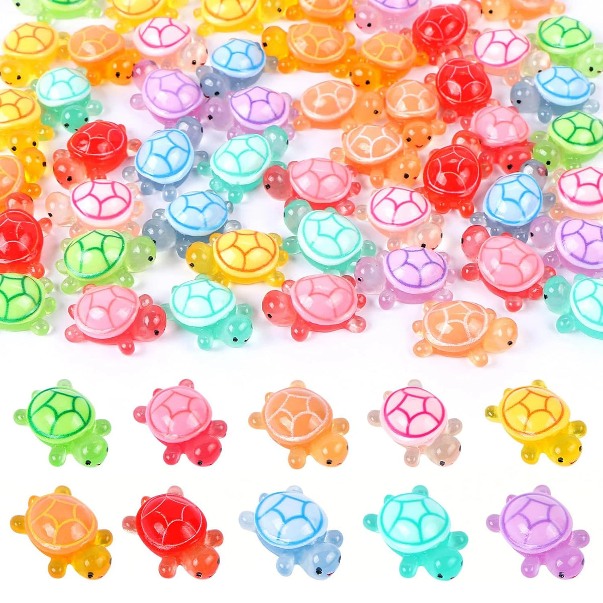 50/100-Pack Mini Glow-in-the-Dark Turtle Ornaments – Luminous Resin Miniatures for Fairy Garden, Terrarium, Home Decor and Crafts