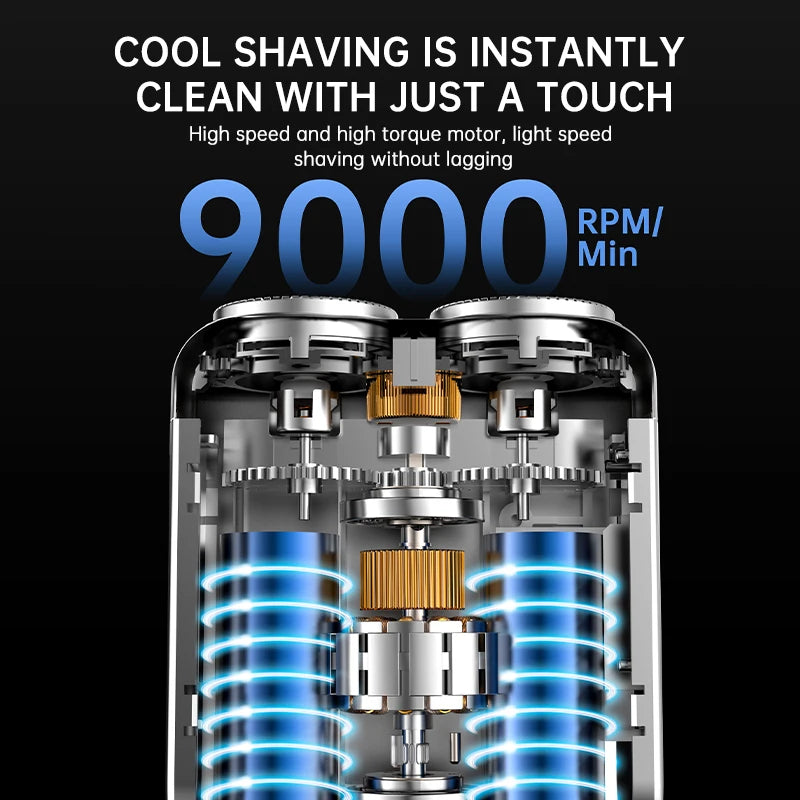 Mini Rechargeable Electric Shaver – Digital Display Dual Rotary Blades & Trimmer, Waterproof Travel Shaver (60 Min Run Time)