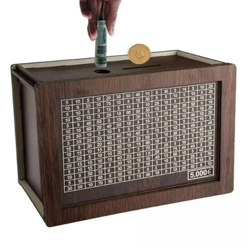 Wooden Savings Challenge Box 1,000/2,000/3,000/5,000/10,000 Euro Piggy Bank